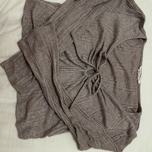 Hippie Rose Taupe Ribbed Tie-Front Top